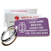My Identity Doctor - Custom Engraved Medical Alert ID Keychain Tag, Plastic, Rectangle, Purple, Small 2.25 x .79 Inch