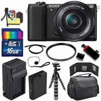 Sony Alpha a5100 Mirrorless Digital Camera with 16-50mm Lens (Black) + Battery + Charger + 16GB Bundle 1 - International Version (No Warranty)