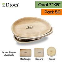 Dtocs Palm Leaf Plates Pack 50, 7X5 Inch Oval| Eco-friendly, Compostable, Natural, BPA free, Organic Disposable Party Plates For Wedding, Camping, Birthday Dinner | Better Than Bamboo, Paper Plates
