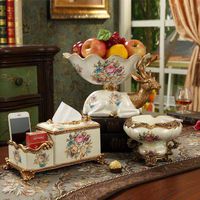 T-ZJHC European Paper Tray Living Room Coffee Table Remote Control Storage Box Bedroom Multi-Purpose Tissue Box, Deer Fruit Tray + A Tissue Box + high Ashtray