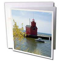 3dRose Holland Harbor Lighthouse at Holland, Michigan - US23 DFR0047 - David R. Frazier - Greeting Cards, 6 x 6 inches, set of 6 (gc_91178_1)