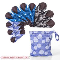 Teamoy 10pcs Cloth Panty Liners, Reusable Sanitary Pads with Wet Bag, Washable Cloth Menstrual Pads with Charcoal Absorbency Layers (Plant Styles, 3pcsx7.9"Purple+4pcsx10"Blue+3pcsx11.6"Brown)