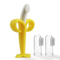 SILIVO Baby Toothbrush and Teether, 3 in Pack, Silicone Infant Training Finger toothbrushes with Storage Case(1 teether+ 2 Finger toothbrushes)