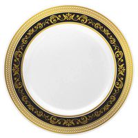 Posh Setting Royal Collection China Look White, Gold/Black Plastic Plates (Includes 4 Packs of 10.25'' Dinner Plates A total of 40 plates) Fancy Disposable Dinnerware