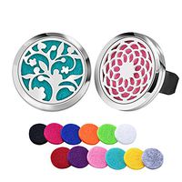 HooAMI 2pcs 30mm Car Aromatherapy Essential Oil Diffuser Stainless Steel Locket Air Freshener with Vent Clip 24 Felt Pads (Sunflower Tree)