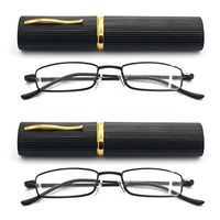 EYE ZOOM 2 Pack Ultra Slim Compact Lightweight Tube Reading Glasses with Portable Clip Aluminum Case, Black Strength +2.25