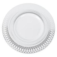 60-Pack of Luxury Disposable Plastic Plates for Upscale Parties- 30x10.25" inch Dinner Plates/ 30x 7.5" Dessert/Salad Plates – Lace Trim Designs in Gold, Silver and Rose Gold– Exquisite (Silver)