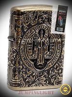 29719 Choice St Benedict Antique Brass Windproof Lighter with Flint Pack - Premium Lighter Fluid (Comes Unfilled) - Made in USA!