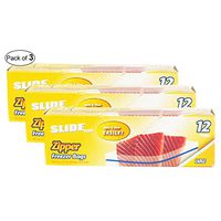 Slide Plus Zipper Freezer Large Bags (12 Bags) (Pack of 3)