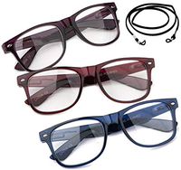 3 Packs Bifocal Reading Glasses Big Frame Reading Glasses Bifocal Reading Glasses Simple Classis Stylish -Red, Blue & Purple-with 1 Lanyard