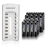 Tenberly 8 Pack 1.2V AAA300mAh Rechargeable Battery with 8 Count AA600mAh 1.2V Ni-MH Pre-Charged Rechargeable Battery with 8 Bay AA AAA Ni-MH Battery Charger