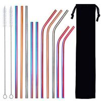 Yshiny Multi-Color Stainless Steel Straws Set Of 10 Reusable Drinking Straws Metal Straws With 2 Cleaning Brush For 20oz/30oz Tumblers