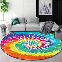 RUGSMAT Rainbow Warm Soft Cotton Luxury Plush Baby Rugs,Rainbow Tie Dye Grunge Learning Carpet Non Skid Nursery Kids Area Rug for Playroom Diameter-39