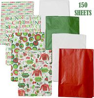 Splendid Designs Christmas Printed Tissue Paper, 150 Sheets, Red, Green, White and Holiday Prints