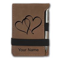 Mini Notepad, Twin Hearts, Personalized Engraving Included (Dark Brown)