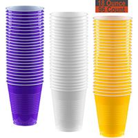 18 oz Party Cups, 96 Count - Purple, White, Sunshine Yellow - 32 Each Color