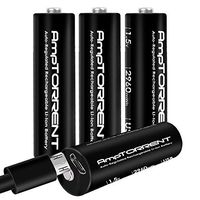 AmpTorrent USB Rechargeable AA Batteries Lithium 2960mWh High Capacity, 1.5V Constant Output, 2 Hours Fast Charging Batteries 4 Pack with 4in1 Charging Cable