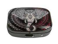 PTCRMG Large Image Custom Unique Pill Box Case Tablet Medicine Pocket Purse Travel Pill Vitamin Decorative Box Case Holder (Oriental Elephant Head in Mandala Circle with Lines Folk Totem Design)