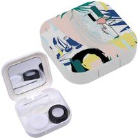Portable Contact Lens Case Box Travel Kit Mirror + Bottle + Tweezers Container Holder [ Tropical Birds Palms ]