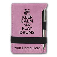 Mini Notepad, Keep Calm and Play Drums, Personalized Engraving Included (Pink)