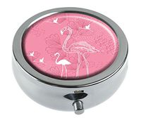 Top A Custom Personalized Round Pill box Decorative Box Vitamin Container Pocket Or Wallet (Pink flamingos-6)