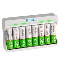 AA Rechargeable Batteries, Mr.Batt 8 Pack 1600mAh NiMH AA Batteries and Smart AA AAA Battery Charger