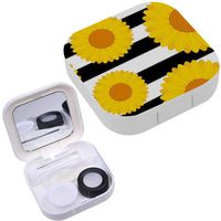 Portable Contact Lens Case Box Travel Kit Mirror + Bottle + Tweezers Container Holder [ Summer Flowers On ]
