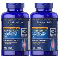 Puritan's Pride Double Strength Glucosamine, Chondroitin, and MSM Joint Soother, Joint Support Supplement, 240 Coated Caplets - 2 Pack