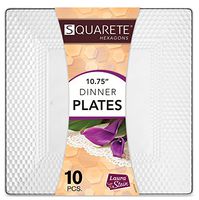 Squarete Hexagons Crystal Clear Hard Plastic Elegant Disposable 10.75'' inch Square Dinner Plates 10 Plates Per Package Pack Of 3