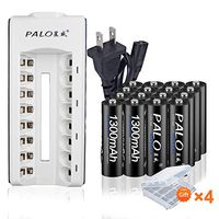 PALO 16 Pack 1.2V AA Ni-MH Rechargeable Battery 1300mAh with 8 Bay AA/AAA Upgrade Battery Charger
