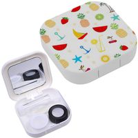Portable Contact Lens Case Box Travel Kit Mirror + Bottle + Tweezers Container Holder [ Colorful Summer Sun ]