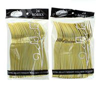 Polished Gold Plastic Forks Heavy Weight Party Utensils Lillian Lot of 48