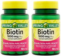 Spring Valley Biotin 1000 Mcg 300 Softgels  for Healthy Skin, Hair and Nails (2 Bottles of 150 Softgels each)