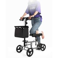 EGCLJ Knee Rollator Walker Walking Frame with Seat Wheel, Steerable Knee Walker with Brakes, Fold Down Handle Drive Single Leg Rehabilitation Walker