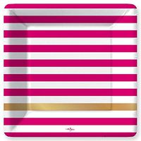Design Design Kenzie Fuchsia White Gold Stripe Paper Dinner Plates (8 count)