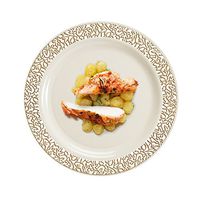 Disposable Plastic Plates | Premium Quality Ivory & Gold Dinnerware With Golden Lace Rim | Excellent for Weddings, Baby & Bridal Showers, Parties & More | Heavy Duty 9 Inches Plate | 40 Count