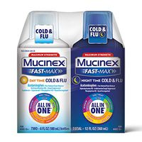 Cold Cough & Flu, Mucinex Fast-Max Day Time Severe Cold & Night Time Cold & Flu Liquid 12oz(2x6oz) Relieves Headache, Fever, Nasal & Chest Congestion, Controls Cough, Thins & Loosens Mucus