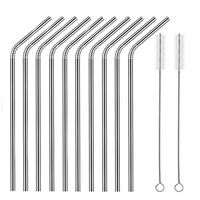 Set of 10 Stainless Steel Straws, HuaQi Bent Reusable Drinking Straws 10.5'' Long 0.24'' Dia for 30 oz Tumbler and 20 oz Tumbler, 2 Cleaning Brush Included (10.5 Inch 10pcs Bent)