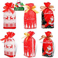 Konsait 30Count Christmas Candy Bags, Christmas Drawstring Gift Bags, Christmas Goody Bags with Bow-Tie, Christmas Holiday Treats Bags Xmas Accessories Christmas Party Favors Supplies Gift Wrapping