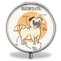 Custom Decorative Metal Pill Box for Purse Anatomy of A Pug Round Compartment Storage Container Medicine Vitamin Organizer Pill Case