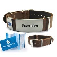 Pacemaker Top Grain Leather NATO Style Medical Alert ID Bracelet. Choose Color!
