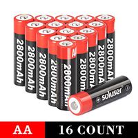 AA Batteries Rechargeable, Soluser Rechargeable AA Batteries 2800mAh AA High-Capacity AA Rechargeable Batteries 1.2V Ni-MH Low Self Discharge 16-Pack