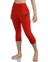 ODODOS Women's High Waist Yoga Capris with Pockets,Tummy Control,Workout Capris Running 4 Way Stretch Yoga Leggings with Pockets,Red,X-Large