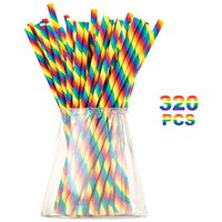 Biodegradable Rainbow Paper Straws for Party Supplies, Birthday, LGBTQ, Gay Pride Day, Wedding, Anniversary Decorations and Holiday Celebrations - Eco-Friendly Drinking Straws (Rainbow, 320)