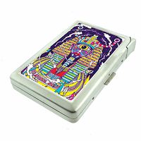 Pharaoh Mummy Psychedelic Eyes Em1 Hip Silver Cigarette Case With Built In Lighter 4.75" X 2.75" Id Holder Metal Wallet RFID Protection