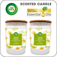 Air Wick Scented Candles with Essential Oils, Aromatherapy Candles Jar, White Melon & Ylang Ylang, Cork Lid, Long Lasting Fragrance, up to 70 Hours Burn time per 2 Pack, 2x6.52oz, for Living Room