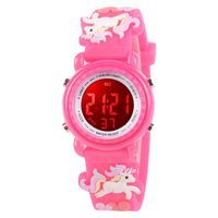 Venhoo Kids Watches for Girls 3D Cartoon Waterproof 7 Color LED Digital Child Wrist Watch Unicorn Gifts for Kid Toddler-Rose Red