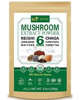 ECO-TASTE 6 Blend Mushroom Extract Powder 100g Beta-D-Glucan 30%,USDA Organic, Lions Mane, Reishi, Cordyceps, Chaga, Turkey Tail, Maitake,Real Fruiting Body Supplement