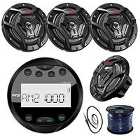 Pyle PLMR91UB Gauge Style Marine Boat Yacht Radio Stereo Receiver Bundle Combo With 4x JVC CS-DR6200M 100-Watt 6.5" 2-Way Coaxial Speakers + Enrock Radio Antenna + 50 Foot 16g Speaker Wire