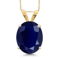 Gem Stone King 14K Yellow Gold Blue Sapphire Pendant Necklace 5.00 Ct Oval Gemstone Birthstone with 18 Inch Chain